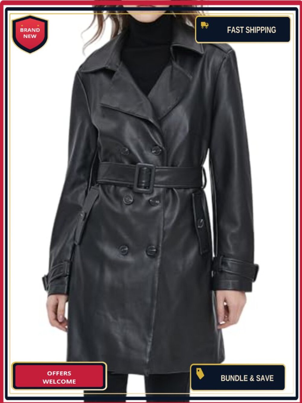 Women's PU Faux Leather Waterproof Button Front Blazer Jacket